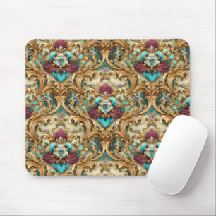 Turquoise & Gold Ornate Damask Mouse Pad
