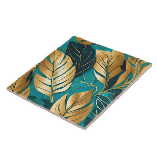 Turquoise Gold Popular Boho Leaves Collection Tile