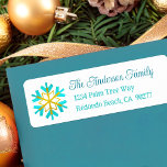 Turquoise Gold Snowflake Simple Modern Address<br><div class="desc">A bold, simple, graphic visual of a faux turquoise and gold foil snowflake, teal blue calligraphy script, and playful, whimsical turquoise typography overlay a white background. Help usher in the Christmas, Hanukkah, and New Year holiday season whenever you use this stylish and modern custom return address label. Personalize with your...</div>