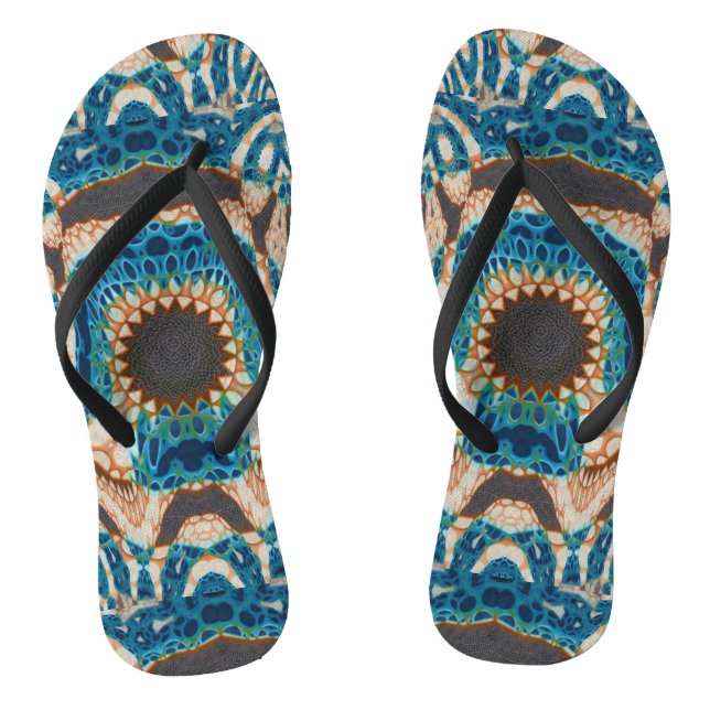 Turquoise Gold Sun Southwestern Art Flip Flops (Footbed)