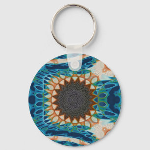 Turquoise Gold Sun Southwestern Art Keychain