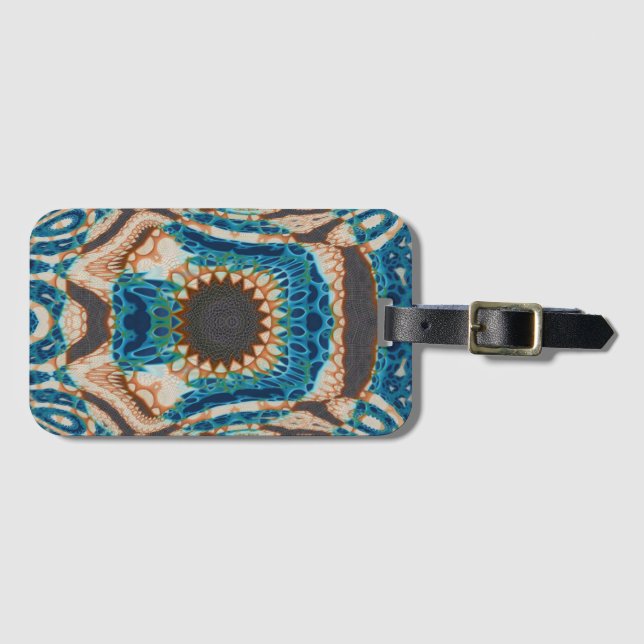 Turquoise Gold Sun Southwestern Art Luggage Tag (Front Horizontal)