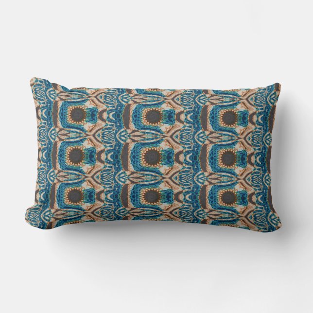 Turquoise Gold Sun Southwestern Art Lumbar Pillow (Front)
