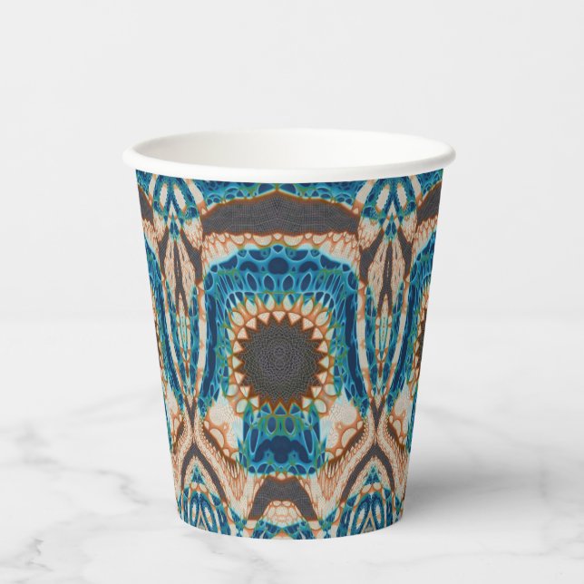 Turquoise Gold Sun Southwestern Art Paper Cups (Front)