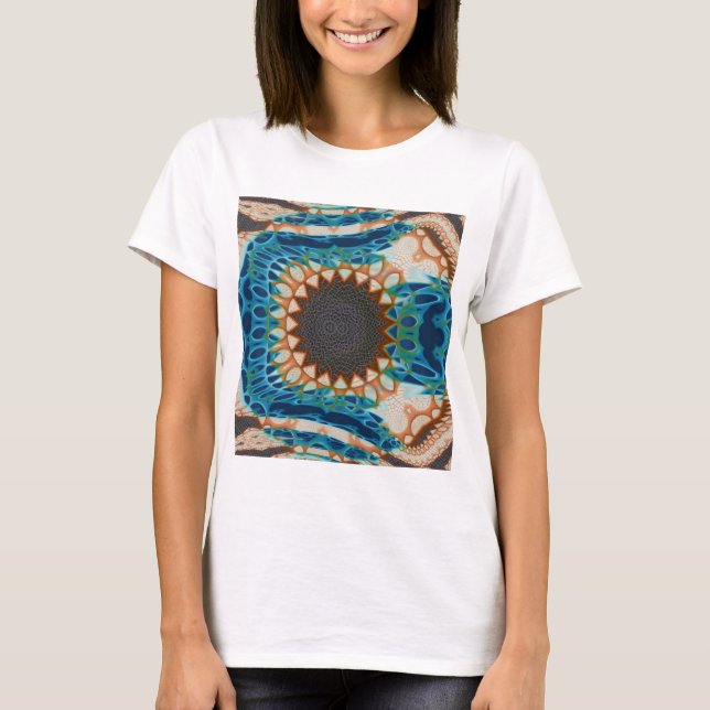 Turquoise Gold Sun Southwestern Art T-Shirt (Front)