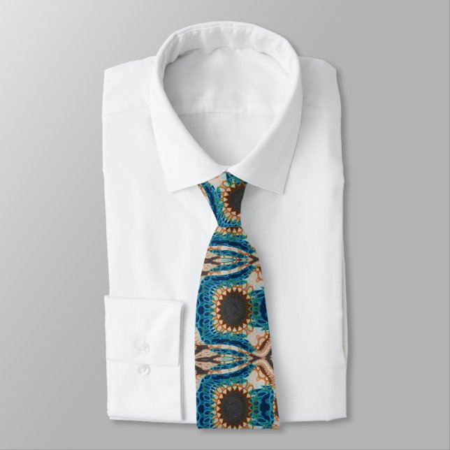 Turquoise Gold Sun Southwestern Art Tie (Tied)
