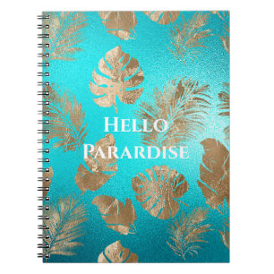 Turquoise Gold Tropical Leaves Notebook