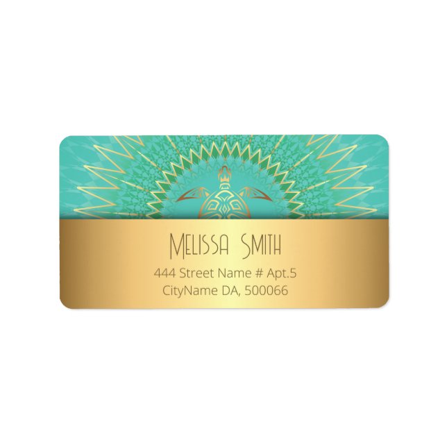 Turquoise Gold Turtle Animal Tribal Label (Front)
