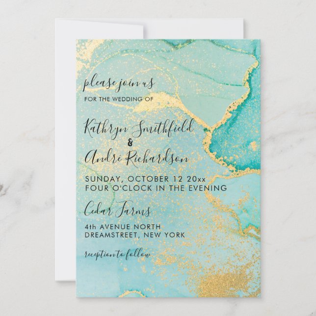 Turquoise Gold Vintage Wedding Invitation (Front)