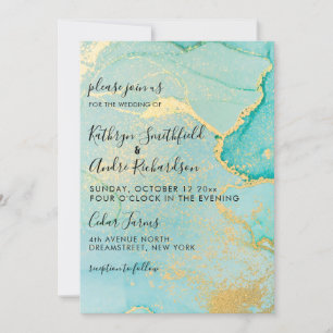 Turquoise Gold Vintage Wedding Invitation