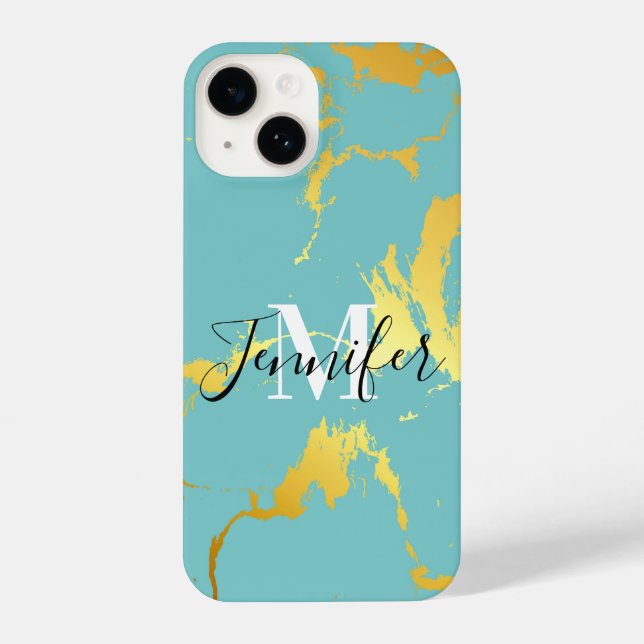 Turquoise Golden Foil iPhone Case (Back)