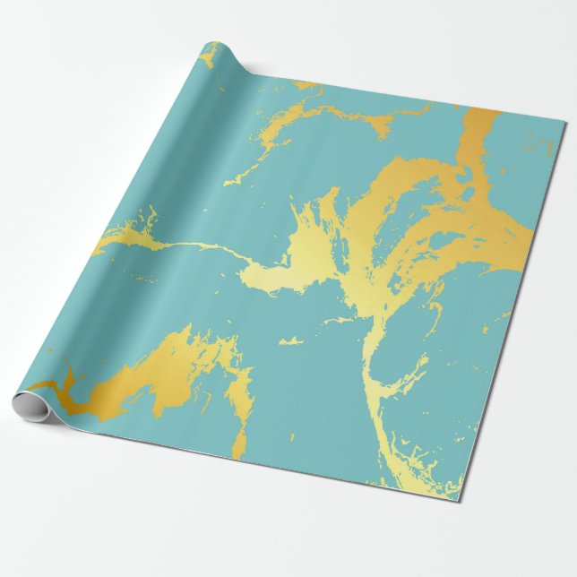 Turquoise Golden Foil Wrapping Paper (Unrolled)