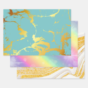 Turquoise Golden Foil Wrapping Paper Sheet