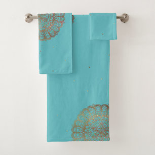 Turquoise Golden Mandala - Bath Towel Set
