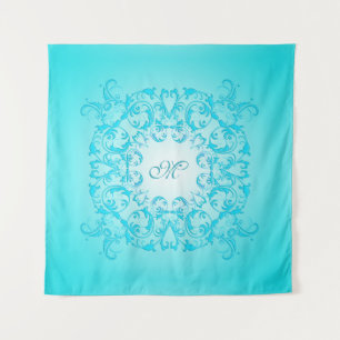 Turquoise gradient baroque texture. monogram tapestry