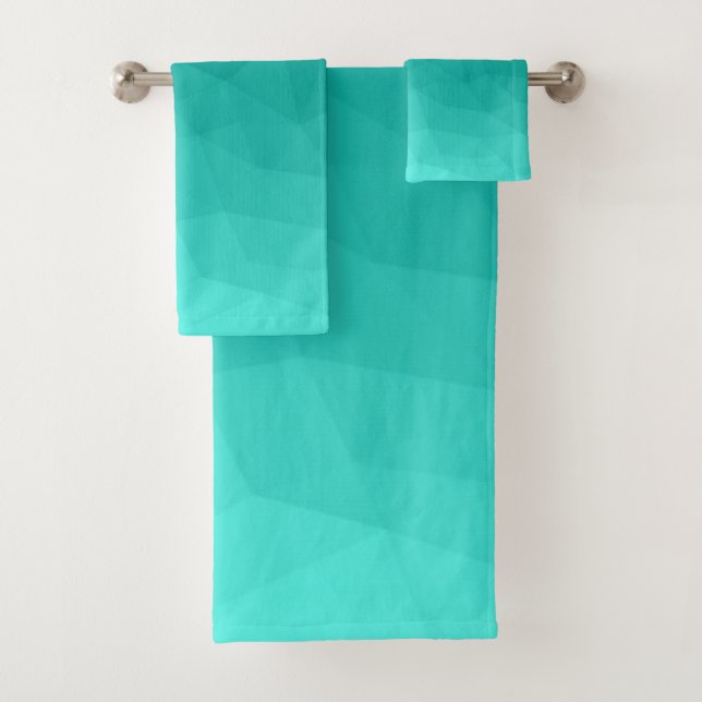 Turquoise gradient geometric mesh bright pattern bath towel set (Insitu)
