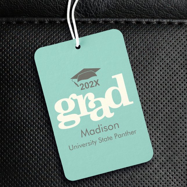 Turquoise Graduation Cap Modern Bold Typography Air Freshener (Creator Uploaded)