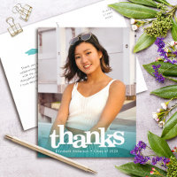 Turquoise graduation photo bold type thank you