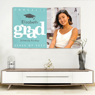 Turquoise graduation photo grey cap bold modern banner