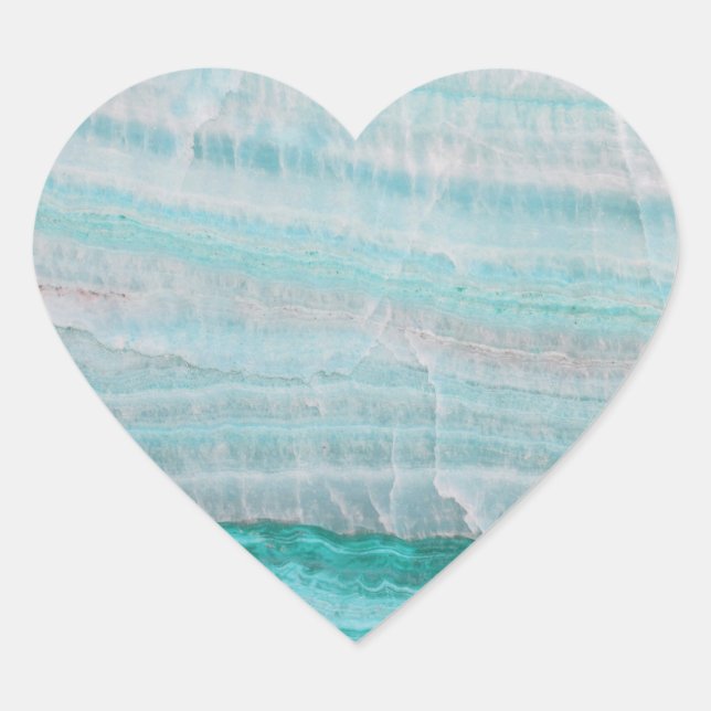 Turquoise Granite Stone Layered Wave Print Heart Sticker (Front)