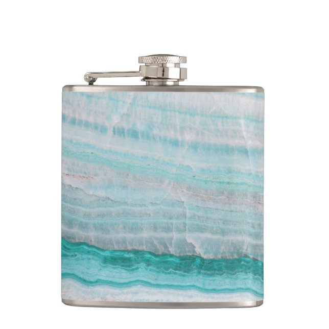 Turquoise Granite Stone Layered Wave Print Hip Flask (Front)