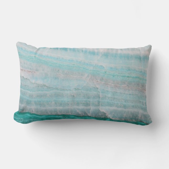 Turquoise Granite Stone Layered Wave Print Lumbar Pillow (Front)