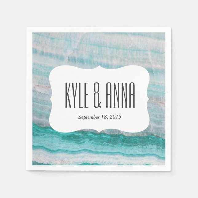 Turquoise Granite Stone Layered Wave Print Napkin (Front)
