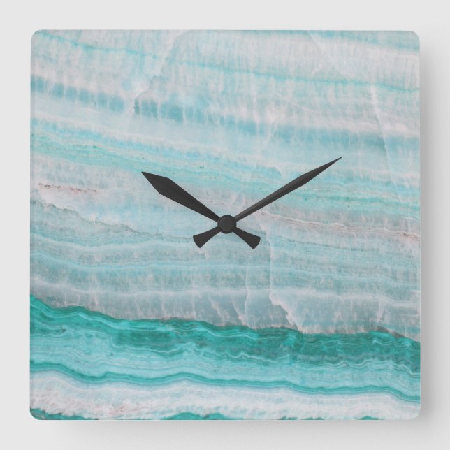 Turquoise Granite Stone Layered Wave Print Square Wall Clock (Front)