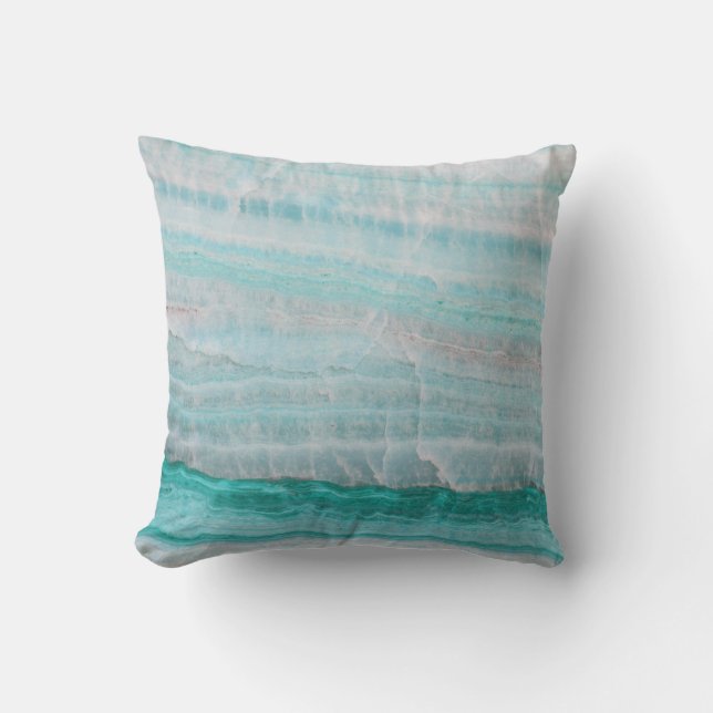 Turquoise Granite Stone Layered Wave Print Throw Pillow (Front)