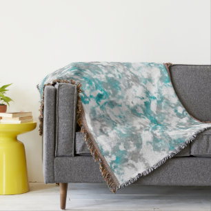 Turquoise gray and white marble texture throw blanket