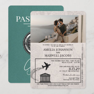 Turquoise Grèce Passeport Faire-part de mariage