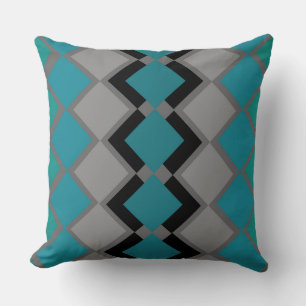 Turquoise, green and black geometric throw pillow