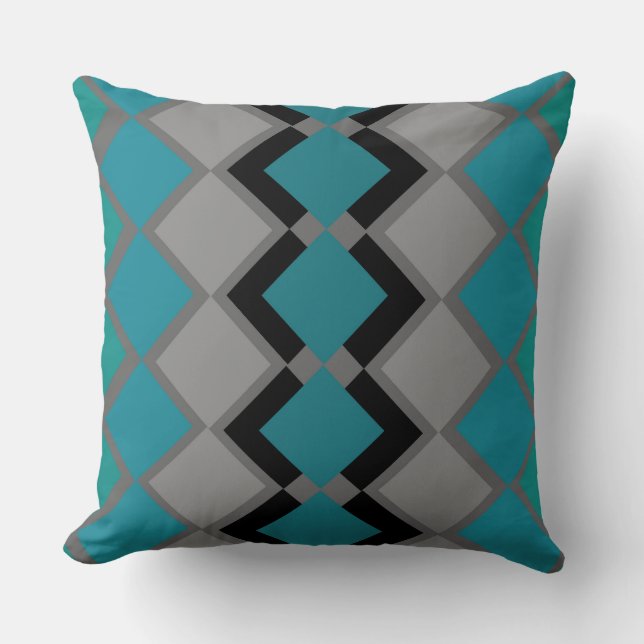 Turquoise, green and black geometric throw pillow (Front)