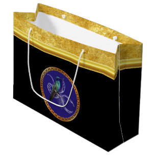 Turquoise green and blue with purple hummingbird large gift bag