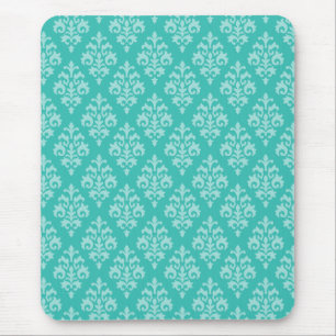 Turquoise Green and Mint Damask Pattern Mouse Pad