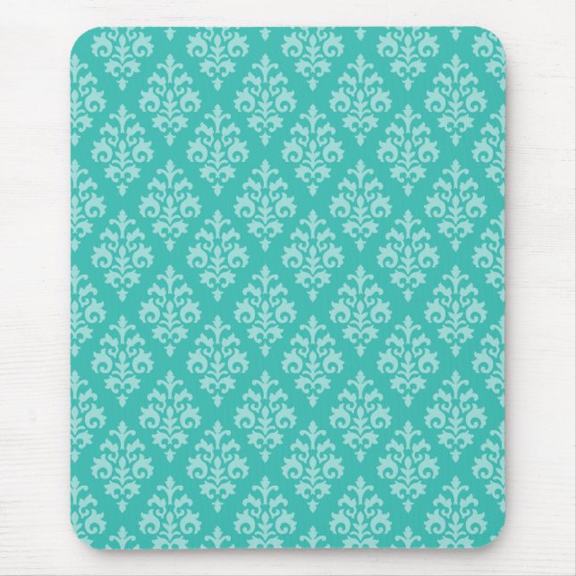 Turquoise Green and Mint Damask Pattern Mouse Pad (Front)