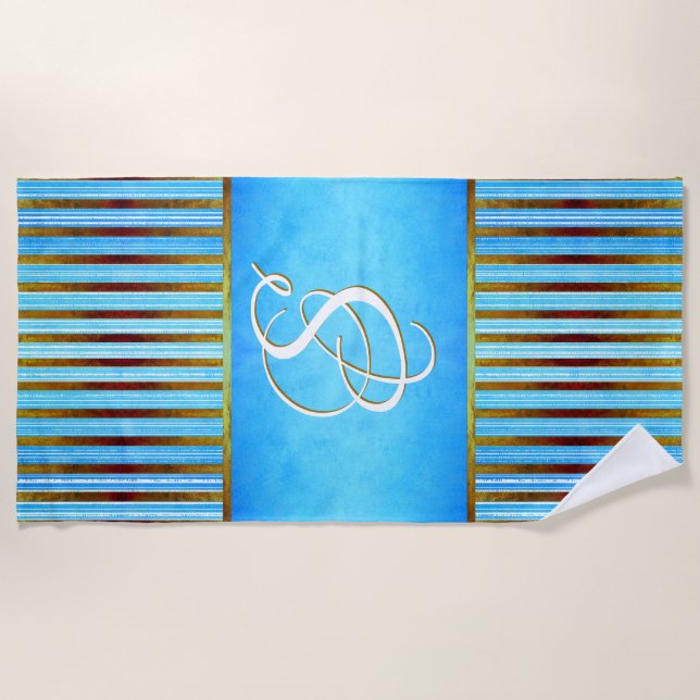 Turquoise, Green, and White Stripes Beach Towel (Front)
