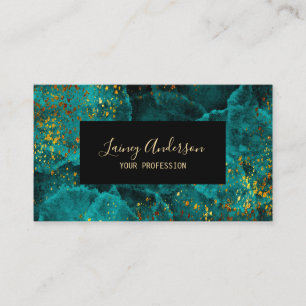 Turquoise green black and faux gold foil glitter business card