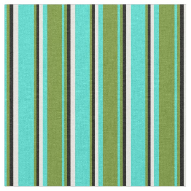 Turquoise, Green, Black & White Coloured Pattern Fabric (Close Up)