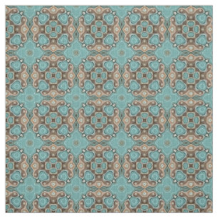 Turquoise Green Brown Bali Batik Style Pattern Fabric