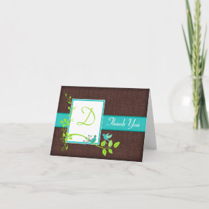Turquoise Green Brown Floral Birds Carte de remerc