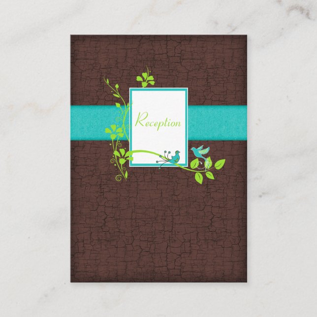 Turquoise Green Brown Floral Birds Enclosure Card (Front)