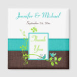 Turquoise Green Brown Floral Wedding Favour Magnet<br><div class="desc">This turquoise blue,  white,  brown FAUX crackle,  and lime green floral thank you wedding favour magnet has a pair of blue love birds on it that matches the wedding invitation shown below. If there are any other matching items you require,  please email your request to niteowlstudio@gmail.com.</div>