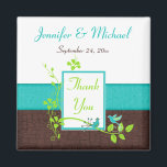Turquoise Green Brown Floral Wedding Favour Magnet<br><div class="desc">This turquoise blue,  white,  brown FAUX crackle,  and lime green floral thank you wedding favour magnet has a pair of blue love birds on it that matches the wedding invitation shown below. If there are any other matching items you require,  please email your request to niteowlstudio@gmail.com.</div>