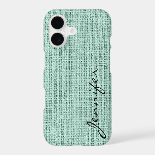 Turquoise green Burlap Rustic Linen Monogram