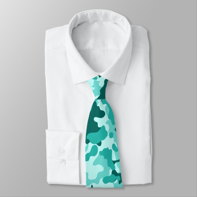 Turquoise Green Camo Neck Tie (Tied)