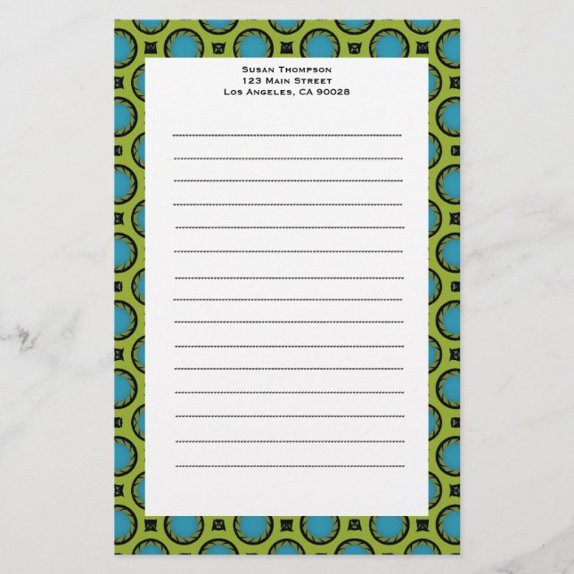 turquoise green circles stationery (Front)