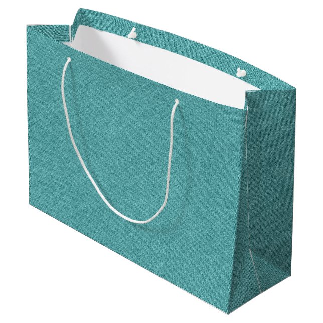 Turquoise-green faux linen texture large gift bag (Back Angled)