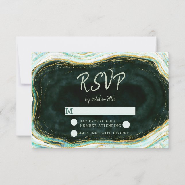 Turquoise Green & Gold Agate Wedding Réponse RSVP (Devant)