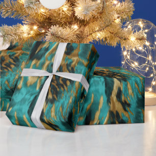 Turquoise Green Gold Cowhide Wrapping Paper